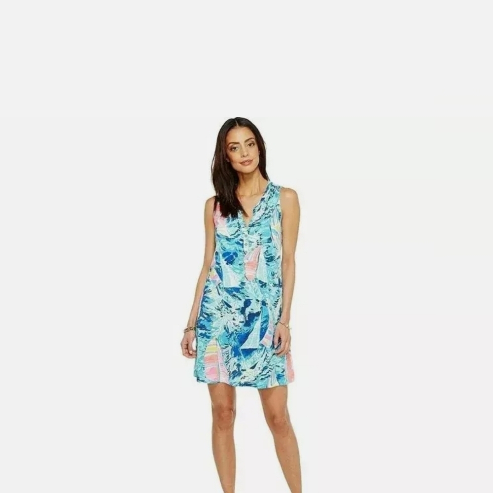 Lilly Pulitzer Dress  Hey Bay Bay Womens Dress Cotton Blue Navy Pink Sleeveless